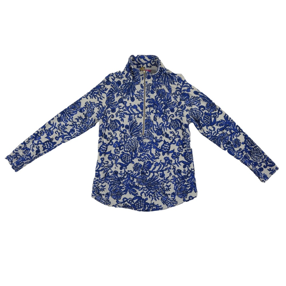 Lilly Pulitzer Skipper Popover Womens Size Medium Blue Coral Turtle Half Zip
Top